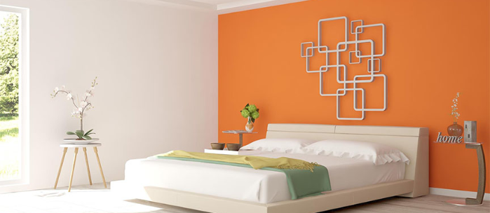 Orange two colour combination for bedroom walls